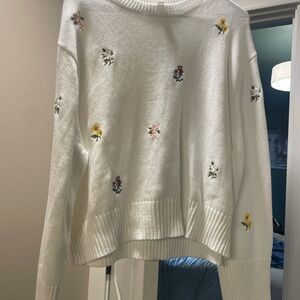 Floral Embroidered White Sweater